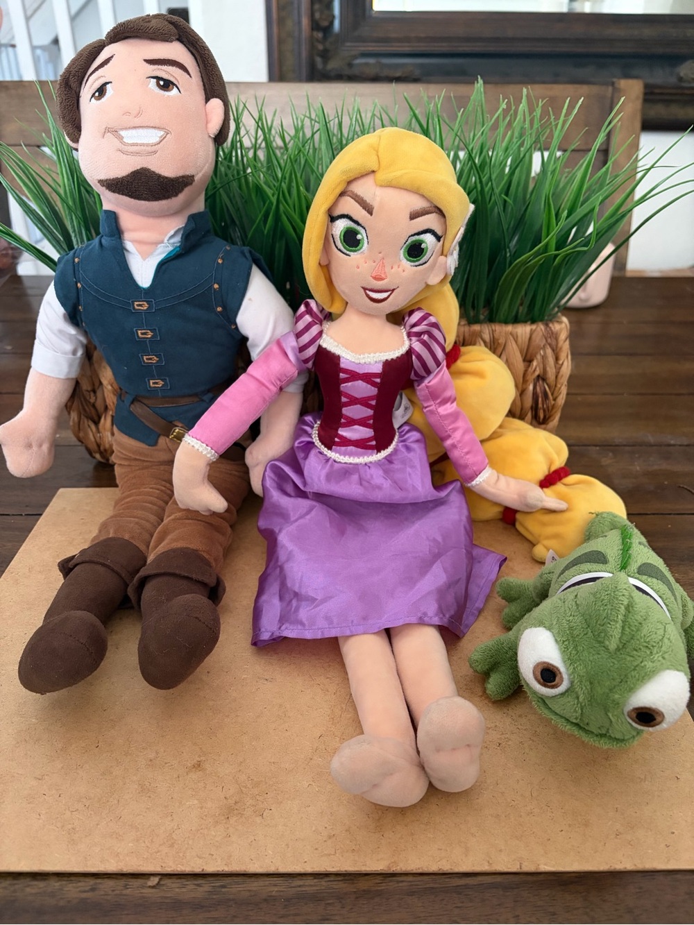 Disney Collection Tangled Rapunzel Flynn Rider & Pascal Stuffed Plush Lot